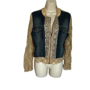 Elegant Lace and Denim Western Stretch Women's Jacket Sz M